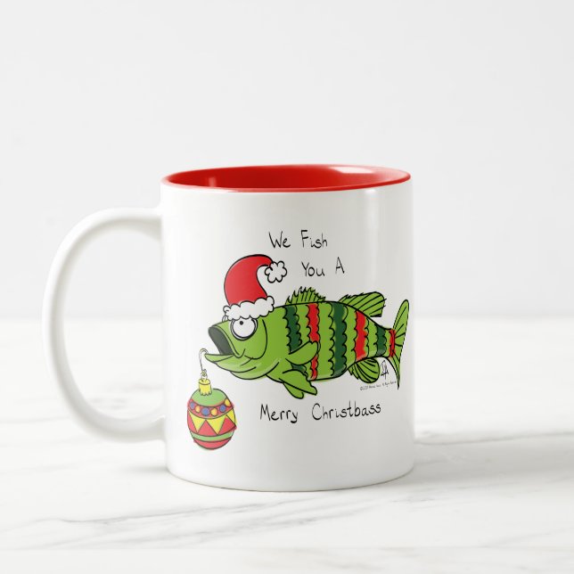 Tasse 2 Couleurs Basse de Noël amusant Pêche Poisson Cute Cartoon (Gauche)