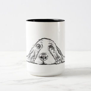 Tasse 2 Couleurs basset hound noir blanc yeux de chiot simple 