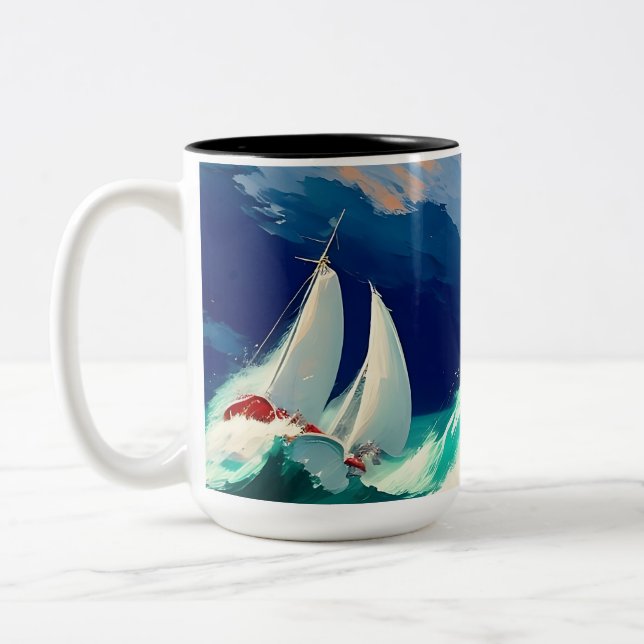 Tasse 2 Couleurs Bateaux à voile Courses en Mer Lourde (Gauche)