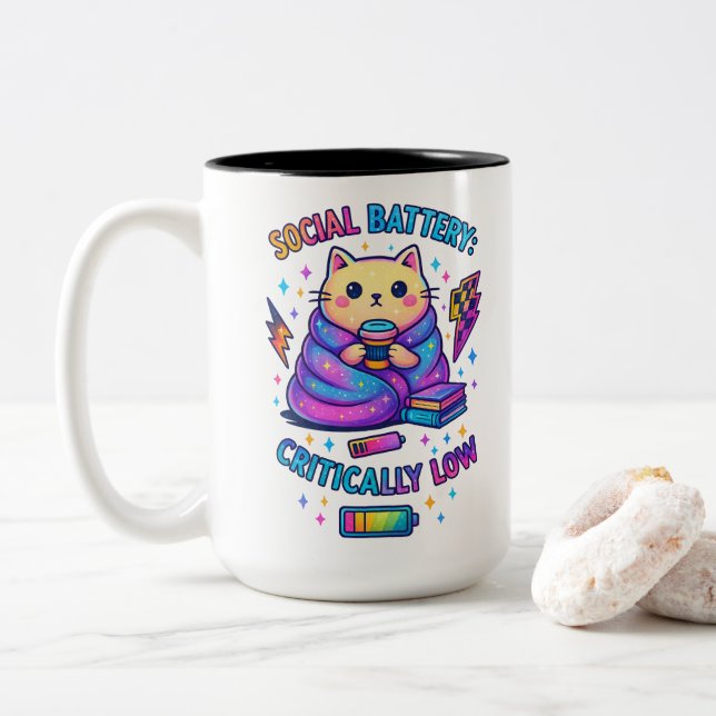 Tasse 2 Couleurs Batterie sociale Critique... (Avec donut)