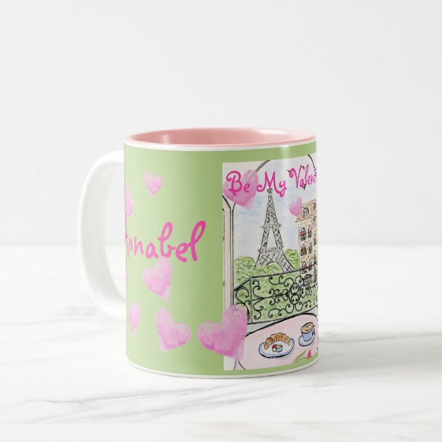 Tasse 2 Couleurs Be My Valentine Paris Eiffel Tower Personalize (Devant gauche)