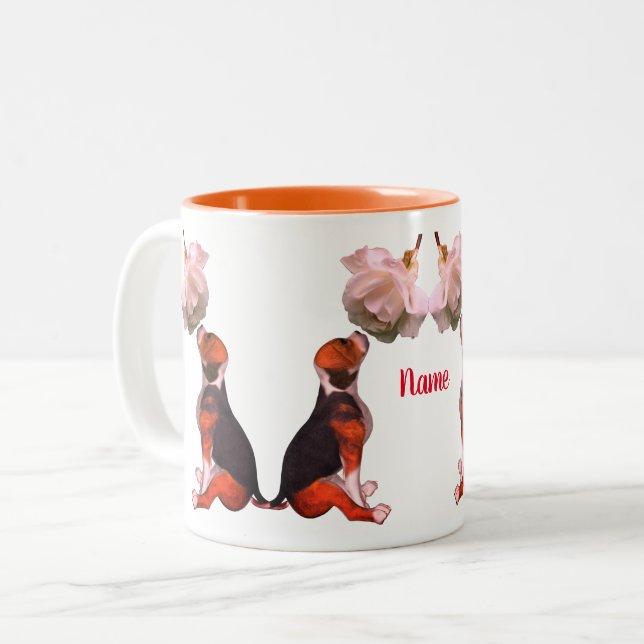 Tasse 2 Couleurs Beagle Chien blanc rose mignon Personnalisé (Devant gauche)