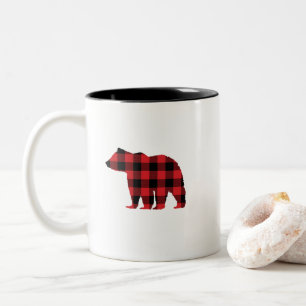 Tasse 2 Couleurs Bear Black Silhouette Buffalo Check
