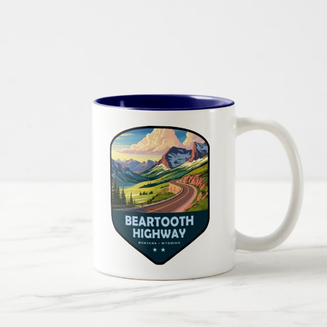 Tasse 2 Couleurs Beartooth Highway Montana Wyoming Shield (Droit)