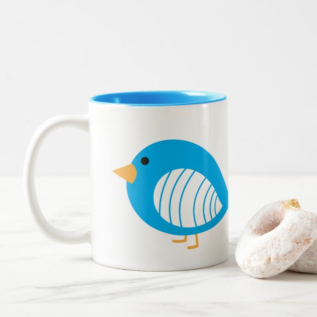 Tasse 2 Couleurs Beau bleu bijou oiseaux bizarré tone tone tone tas (Avec donut)