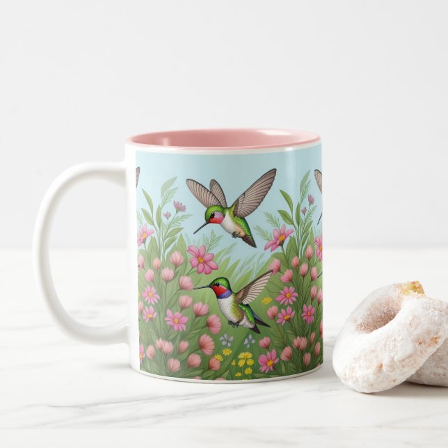 Tasse 2 Couleurs Beau Humminbirds volants (Avec donut)