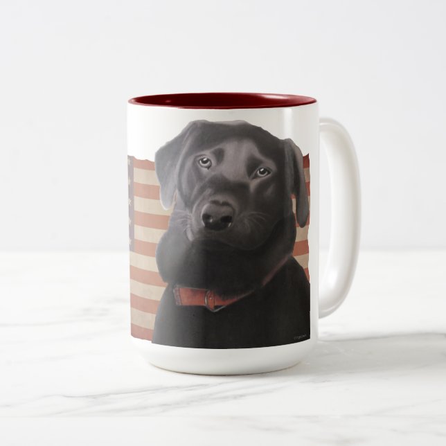 Tasse 2 Couleurs Beau Labrador Retriever American Flag (Devant droit)