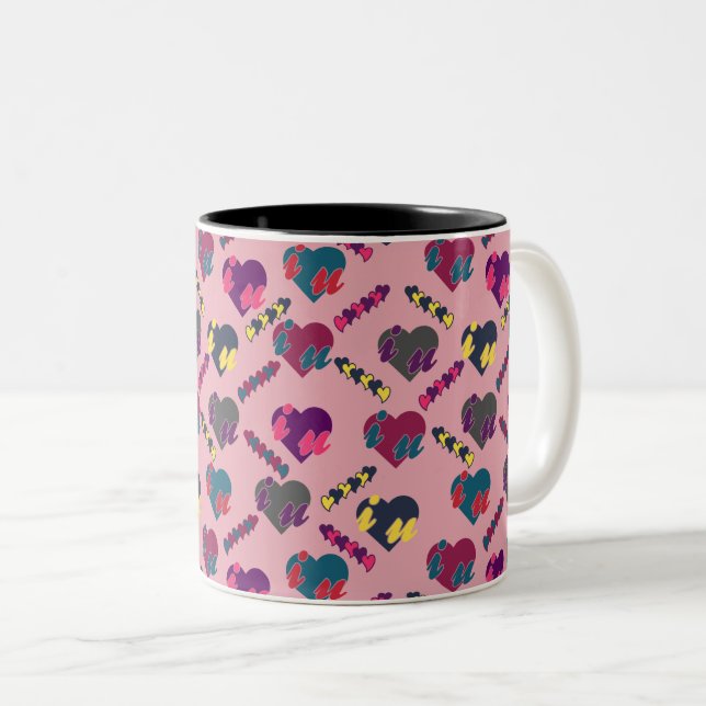 Tasse 2 Couleurs Beau Motif de Coeurs (Devant droit)