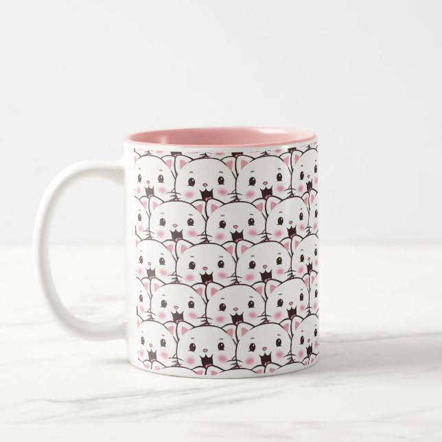 Tasse 2 Couleurs Beau Motif de dessin de visage de chat blanc (Gauche)
