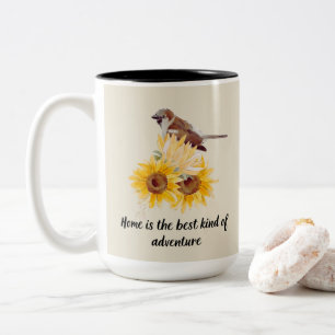 Tasse 2 Couleurs Beau Oiseau & Tournesols Avec Citation