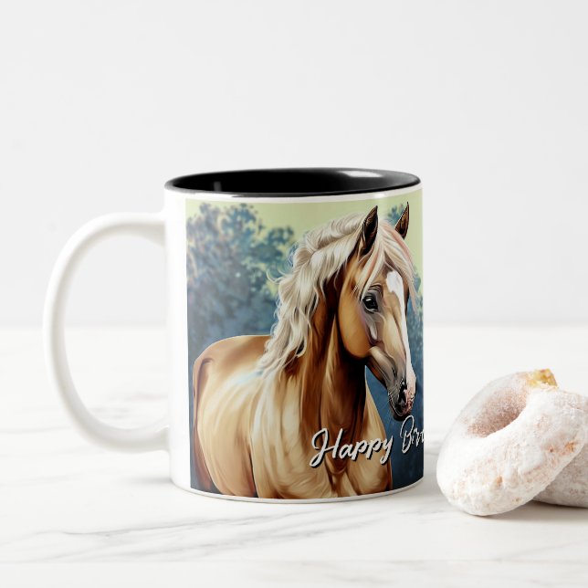 Tasse 2 Couleurs Beau Palomino Horse Anniversaire (Avec donut)