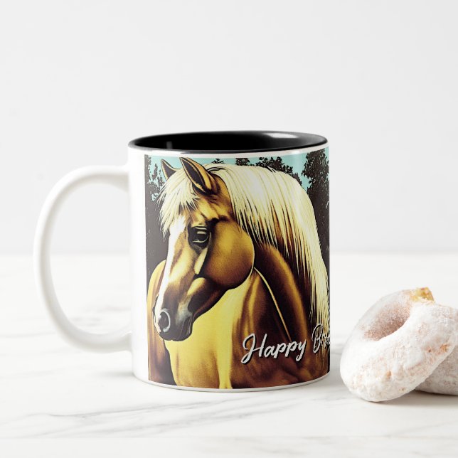 Tasse 2 Couleurs Beau Palomino Horse Anniversaire (Avec donut)