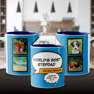 Tasse 2 Couleurs Beau-père Papa 4 Photo Fun Bande dessinée Bleu