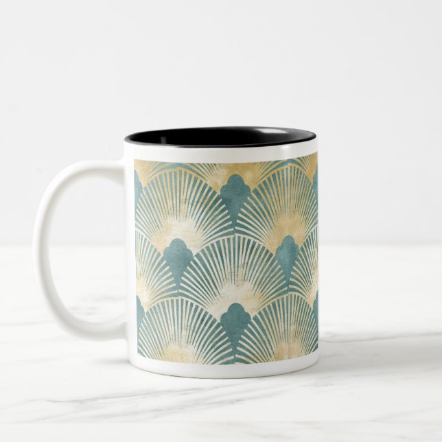 Tasse 2 Couleurs Beau ventilateur motif, or turquoise, motif Art Dé (Gauche)