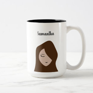 Tasse 2 Couleurs Beauté Brune : Illustration de Fille Personnalisab