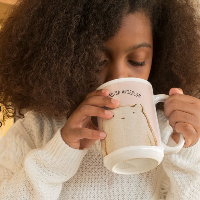 Tasse 2 Couleurs Beauté Moderne Pastel Ours Rose Avec Nom (Créateur téléchargé)