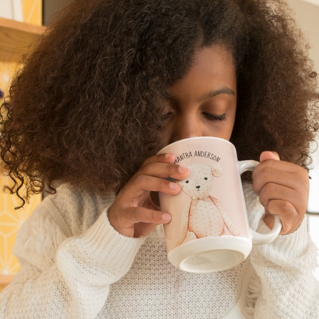 Tasse 2 Couleurs Beauté Moderne Pastel Pink Teddy Ours Avec Nom (Créateur téléchargé)