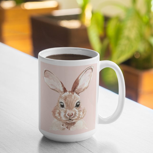 Tasse 2 Couleurs Beauté moderne Pastel Rose Aquarelle Bunny Lovely (Créateur téléchargé)