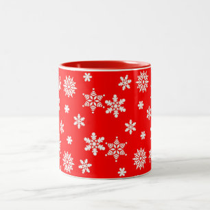 Tasse 2 Couleurs Beaux flocons blancs sur rouge