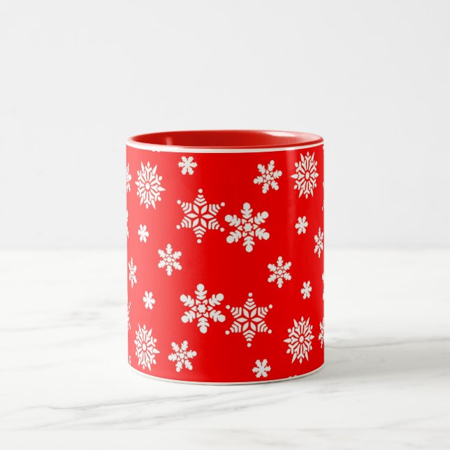 Tasse 2 Couleurs Beaux flocons blancs sur rouge (Centre)