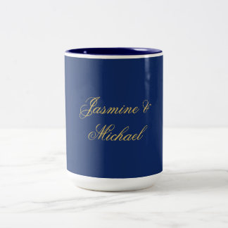 Tasse 2 Couleurs Beaux Noms De Couple Calligraphie Chic Bleu Et Or