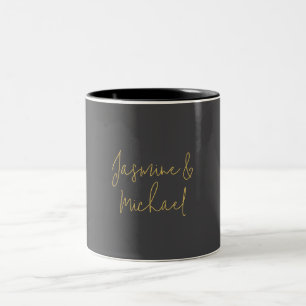 Tasse 2 Couleurs Beaux Noms De Couple Calligraphie Chic Gris Et Or