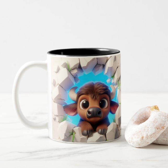 Tasse 2 Couleurs Bébé Buffalo Buffalo Cute 3D Hot Coca Café Animaux (Avec donut)