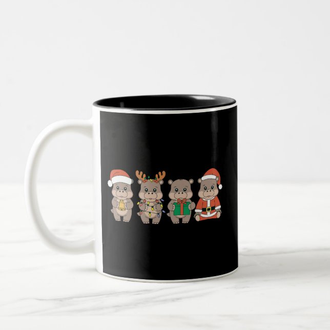 Tasse 2 Couleurs Bébé Hippopotame Moo Deng Noël (Gauche)