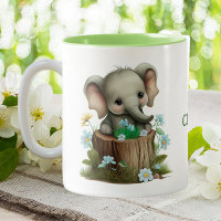 Bébé mignon Eléphant Fleurs Bleues Personnalisées