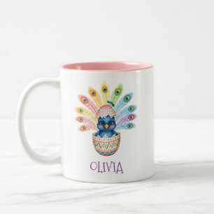 Tasse 2 Couleurs Bébé paon mignon sortant d'un œuf de Pâques