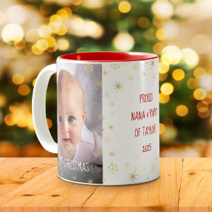 Tasse 2 Couleurs Bébé Photo 1er Noël Grands-parents Snowflakes