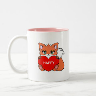 Tasse 2 Couleurs Bébé renard mignon et heureux avec un cœur