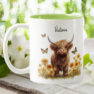 Tasse 2 Couleurs Bécasseaux floraux de la vache Highland