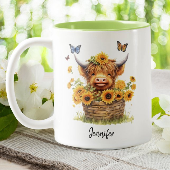 Tasse 2 Couleurs Bécasseaux floraux de la vache Highland (Créateur téléchargé)