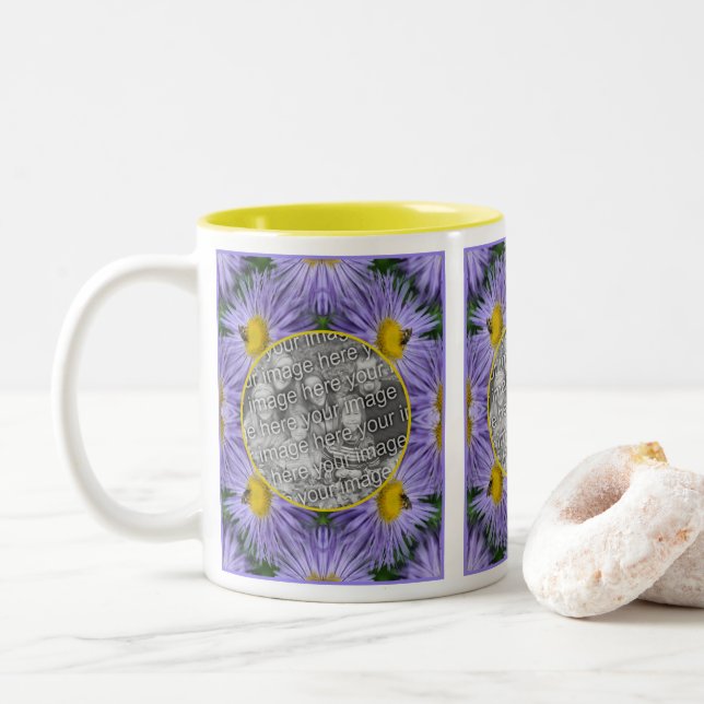 Tasse 2 Couleurs Bee On Purple Flowers Nature Frame Ajouter Votre P (Avec donut)