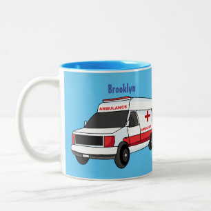 Tasse 2 Couleurs Belle ambulance rouge caricature van