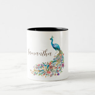 Tasse 2 Couleurs Belle aquarelle bleu paon I