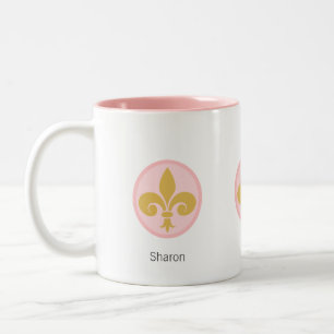 Tasse 2 Couleurs Belle fleur de lis sur fond rose et blanc