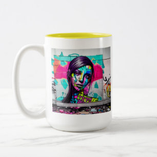 Tasse 2 Couleurs Belle Graffiti Art Woman sur