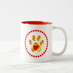 Tasse 2 Couleurs Belle Patte Dorée Moderne Et Cœurs Rouges