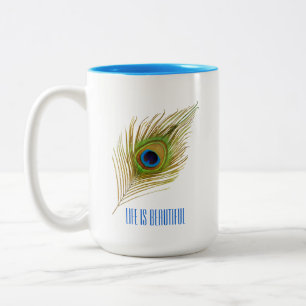 Tasse 2 Couleurs Belle plume de paon d'oiseau bleu