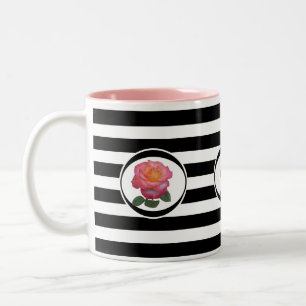 Tasse 2 Couleurs Belle rose rose sur rayures noires et blanches