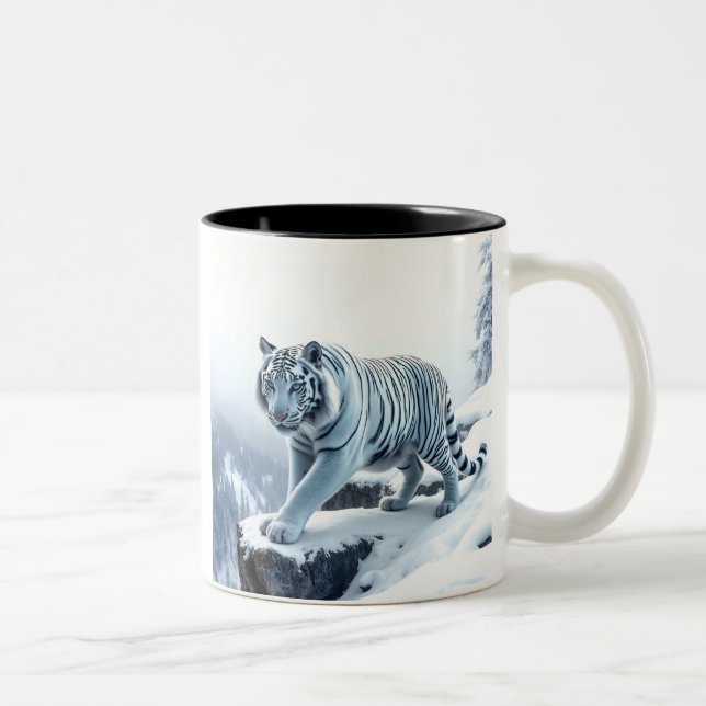 Tasse 2 Couleurs Belle Tigre Blanche Sur Falaises Enneigées (Droit)