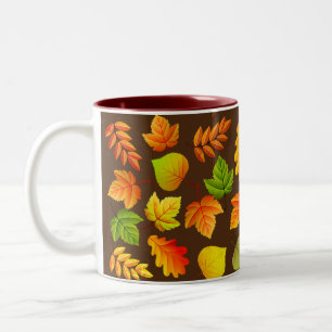 Tasse 2 Couleurs Belles feuilles d'automne sur fond marron