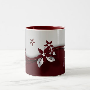 Tasse 2 Couleurs Belles fleurs de couleur rouge foncé et gris argen