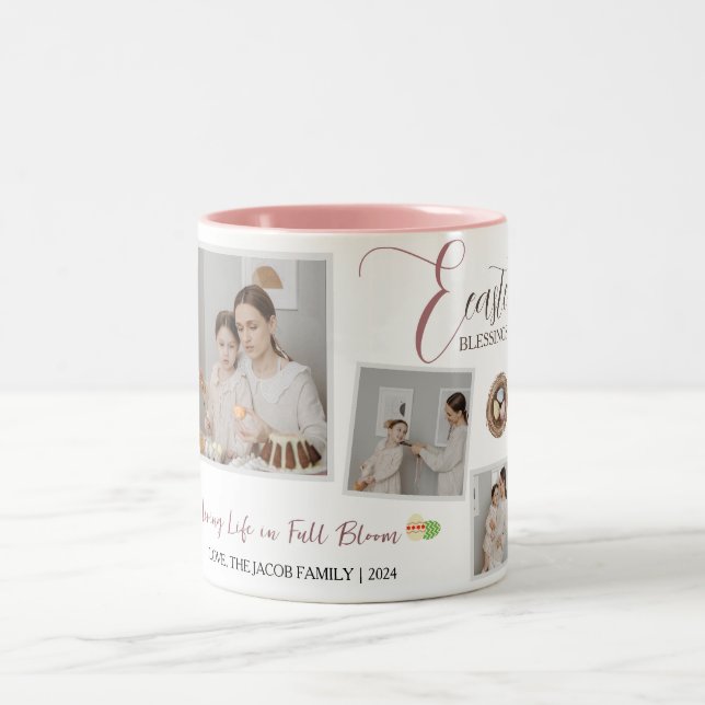 Tasse 2 Couleurs Bénédiction de Pâques moderne Script 3 Photo (Centre)