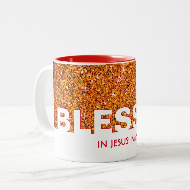 Tasse 2 Couleurs BÉNÉFICIÉ Au Nom De Jésus | Parties scintillant ro (Devant gauche)