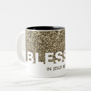 Tasse 2 Couleurs BÉNI au nom de Jésus Paillettes BEIGE élégantes