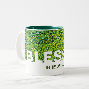 Tasse 2 Couleurs BÉNI au nom de Jésus Paillettes VERTES élégantes