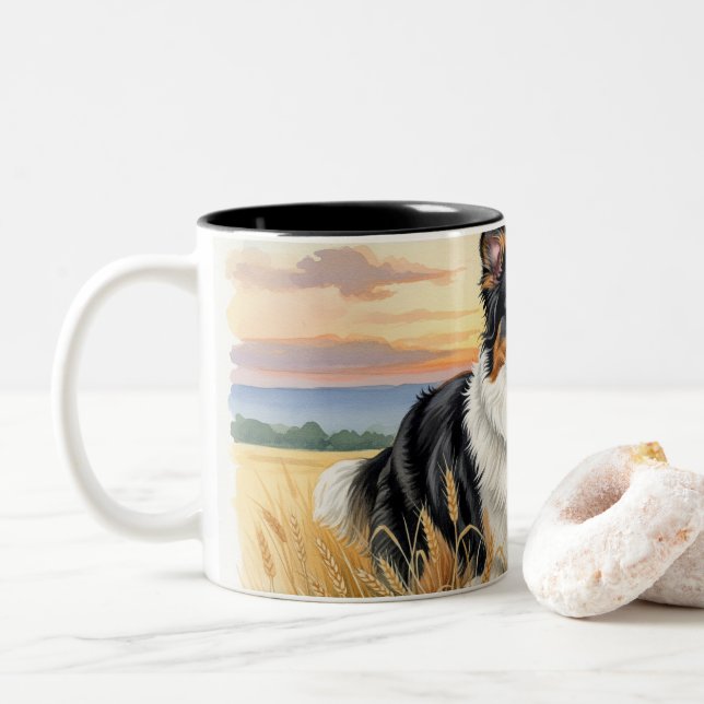 Tasse 2 Couleurs Berger anglais dans un champ de blé (Avec donut)